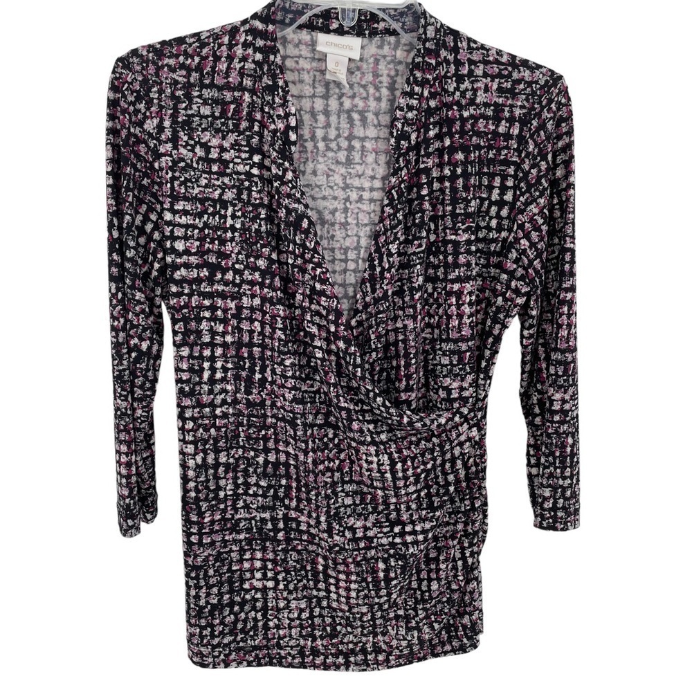 Chico's Multi-Color Abstract Print V-Neck Blouse - Chico's Sz 0 / US Sz S/4